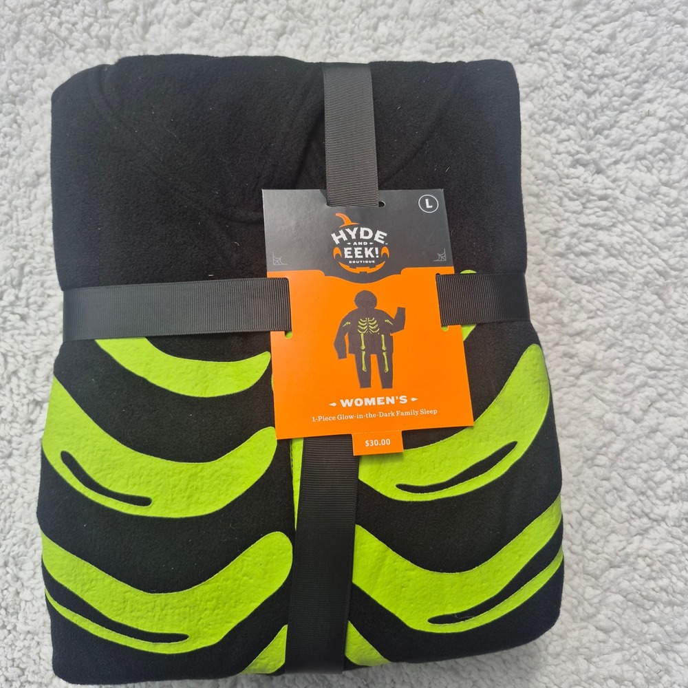 Hyde and EEK Boutique Womens L Glow in the Dark Skeleton Fleece Union Suit NWT